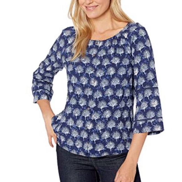 Tommy Bahama Blue Printed button front blouse in large size - Picture 1 of 7